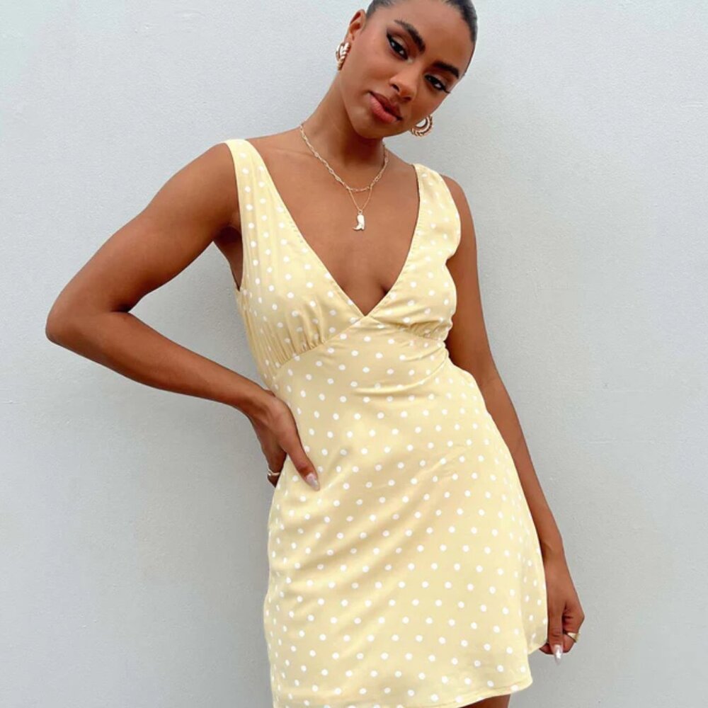 PRINCESS POLLY NELLIE MINI DRESS YELLOW POLKA DOT